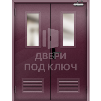 Остекленная двупольная противопожарная дверь 3-го типа с вентиляционной решеткой ДПК-17513